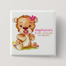 かわいい水色ベビーベアーガールベビーシャワー 缶バッジ