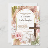 かわいい水色ベビーラムガールバプテスマ 招待状 (正面)