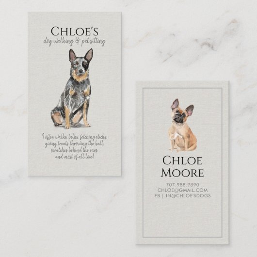 かわいい水色ペットシッター犬ウォーカー名刺 名刺 (正面/裏面)