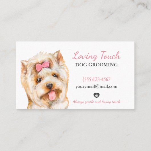 かわいい水色ペット犬グルーミングサービス 名刺 (正面)
