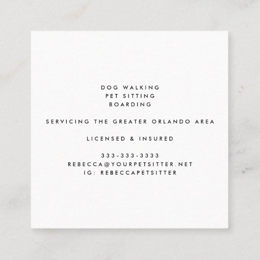 かわいい水色ペット犬猫シッタードッグウォーカー スクエア名刺 (裏面)
