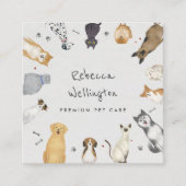 かわいい水色ペット犬猫シッタードッグウォーカー スクエア名刺 (正面)