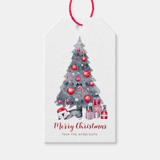 かわいい水色ペンギンのクリスマスギフトタグ ギフトタグ (正面)