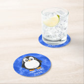 かわいい水色ペンギンブルー ラウンドペーパーコースター (インサイチュ)