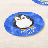 かわいい水色ペンギンブルー ラウンドペーパーコースター (アングル)