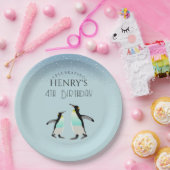 かわいい水色ペンギン北極誕生日 ペーパープレート (パーティー)