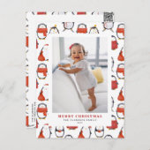 かわいい水色ペンギン柄クリスマスフォト シーズンポストカード (正面/裏面)