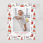 かわいい水色ペンギン柄クリスマスフォト シーズンポストカード (正面)