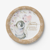 かわいい水色ペンギン男女兼用ベビーシャワー ペーパープレート (正面)