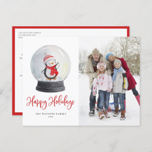 かわいい水色ペンギン雪のグローブ写真 シーズンポストカード