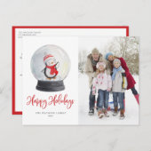 かわいい水色ペンギン雪のグローブ写真 シーズンポストカード (正面/裏面)