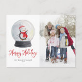 かわいい水色ペンギン雪のグローブ写真 シーズンポストカード (正面)