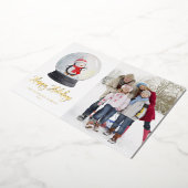 かわいい水色ペンギン雪のグローブ写真 箔シーズンカード (回転した状態)