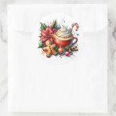 かわいい水色ホットココア、キャンディカンとクッキー ラウンドシール (バッグ)