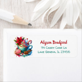 かわいい水色ホットココア、キャンディカンとクッキー ラベル