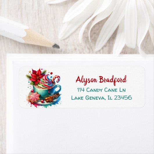 かわいい水色ホットココア、キャンディカンとクッキー ラベル (インサイチュ)