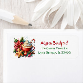 かわいい水色ホットココア、キャンディカンとクッキー ラベル