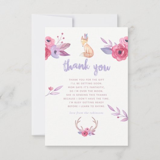 かわいい水色ボホトライバルベビーシャワーありがとう サンキューカード (正面)