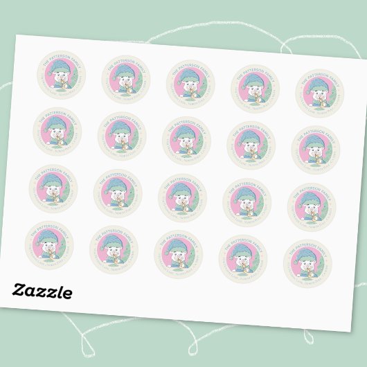 かわいい水色ポーラベアキューブクリスマス ラウンドシール