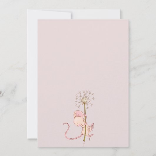 かわいい水色マウスの女の子ピンク赤ちゃんシャワー 招待状 (裏面)