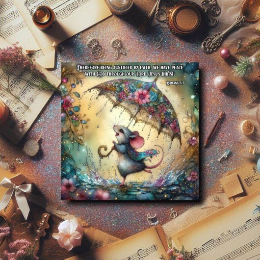 かわいい水色マウス雨傘イースター シーズンカード