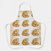 かわいい水色ママ&ベビーベア エプロン (正面)