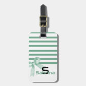 かわいい水色ミントボウストライプズ ラゲッジタグ (正面縦)