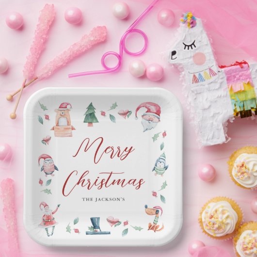 かわいい水色メリークリスマスパーソナライズされた ペーパープレート (パーティー)