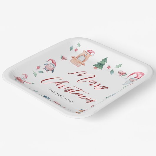 かわいい水色メリークリスマスパーソナライズされた ペーパープレート (傾斜あり)