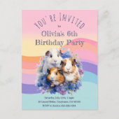 かわいい水色モルモット誕生日かわいらしパーティー インビテーションポストカード (正面)