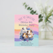 かわいい水色モルモット誕生日かわいらしパーティー インビテーションポストカード (スタンド正面)