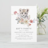 かわいい水色ユキヒョウ冬の誕生日パーティー 招待状 (スタンド正面)