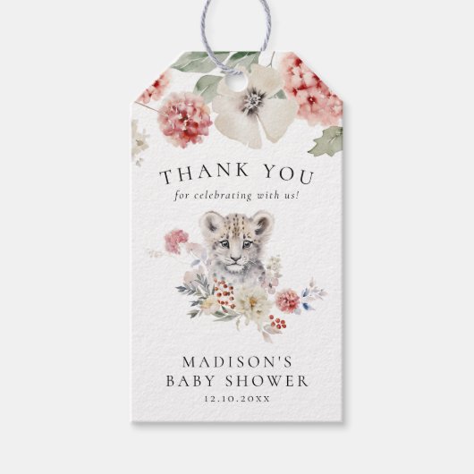 かわいい水色ユキヒョウ冬の赤ちゃんシャワー ギフトタグ (正面)