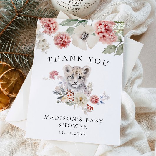 かわいい水色ユキヒョウ冬の赤ちゃんシャワー サンキューカード