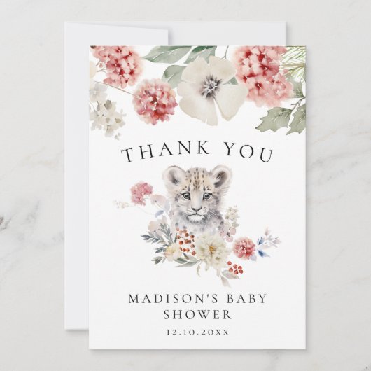 かわいい水色ユキヒョウ冬の赤ちゃんシャワー サンキューカード (正面)