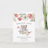 かわいい水色ユキヒョウ冬の赤ちゃんシャワー サンキューカード (正面)