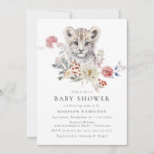 かわいい水色ユキヒョウ冬の赤ちゃんシャワー 招待状 (正面)