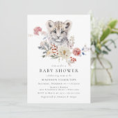 かわいい水色ユキヒョウ冬の赤ちゃんシャワー 招待状 (スタンド正面)