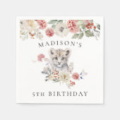 かわいい水色ユキヒョウ誕生日パーティー スタンダードカクテルナプキン (正面)