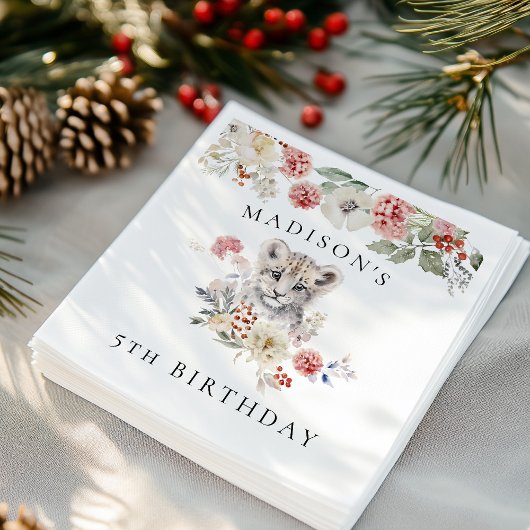 かわいい水色ユキヒョウ誕生日パーティー スタンダードカクテルナプキン