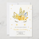 かわいい水色ユニコーンイエロー招待状 招待状 (正面)