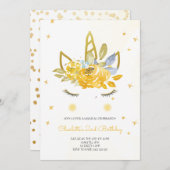 かわいい水色ユニコーンイエロー招待状 招待状 (正面/裏面)