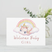 かわいい水色ユニコーンレインボーウェルカムベビー カード (スタンド正面)
