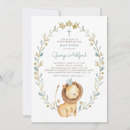 かわいい水色ライオンプリンス男の赤ちゃんバウティゾ 招待状