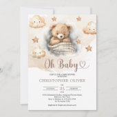 かわいい水色ライトブラウン眠っているテディベア 招待状 (正面)