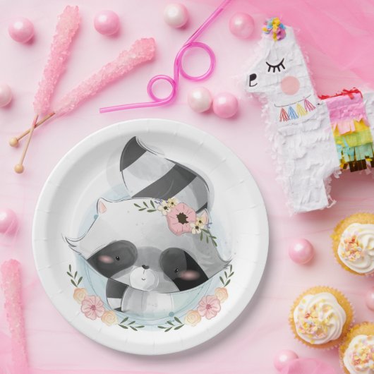 かわいい水色ラクーンベイビーシャワー紙プレート ペーパープレート (パーティー)