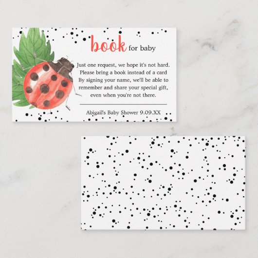 かわいい水色ラディバグ本リクエスト赤ちゃんシャワー エンクロージャーカード (正面/裏面)