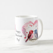 かわいい水色ラブバードハッピーバレンタインデー コーヒーマグカップ (正面右)
