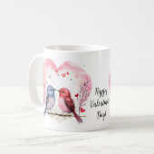 かわいい水色ラブバードハッピーバレンタインデー コーヒーマグカップ (正面左)