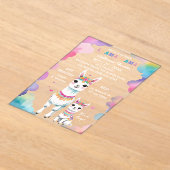 かわいい水色ラママメキシカンベイビーシャワー アクリル招待状 (レイダウン)